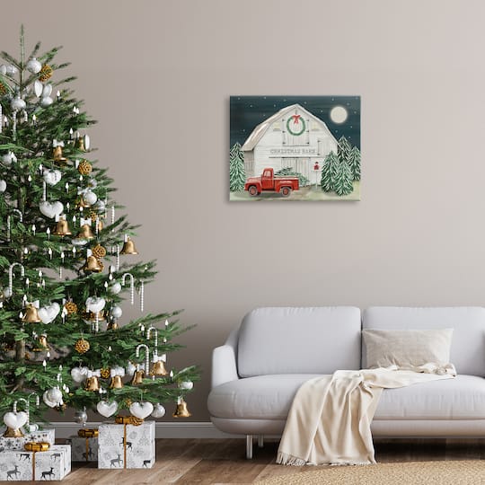 Stupell Industries Nighttime Christmas Barn Farm Canvas Wall Art